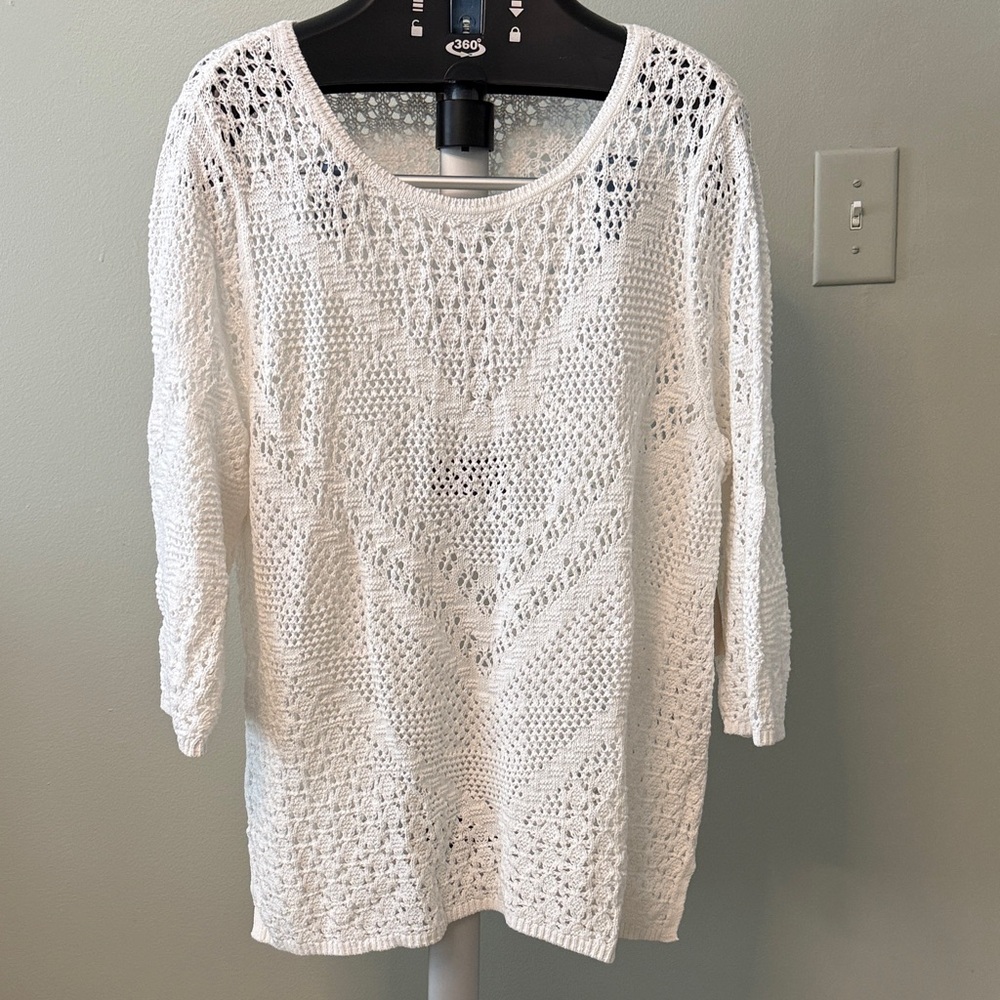 Chico's Alabaster Open Crochet Knit Top
